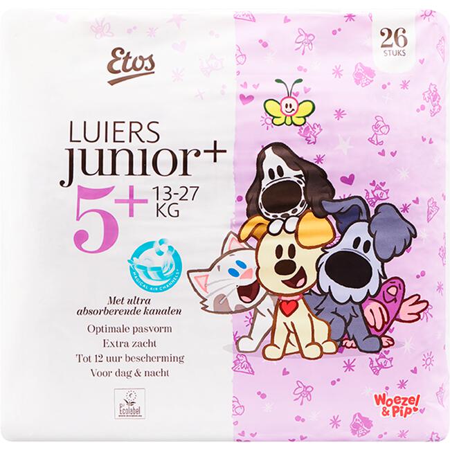 wereld schoner Ladder Etos Woezel & Pip Luiers Junior Plus Maat 5+ 13-27 kg 26 stuks 26 EA | Etos