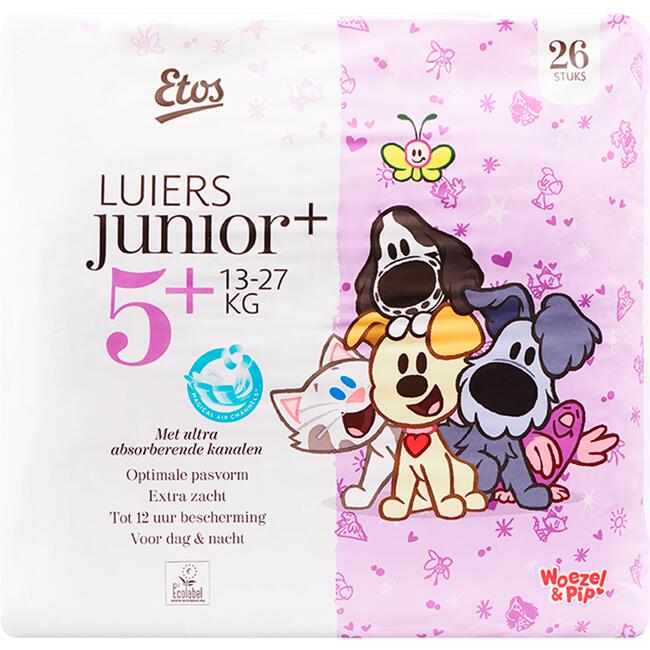 ader Tektonisch Moreel Etos Woezel & Pip Luiers Junior Plus Maat 5+ 13-27 kg 26 stuks 26 EA | Etos