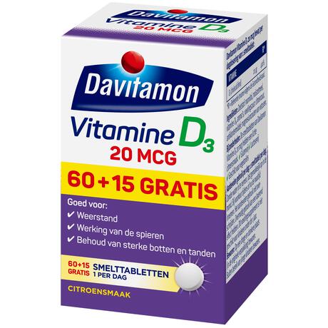 Davitamon Vitamine D3 20 MCG Smelttabletten 60+15 stuks