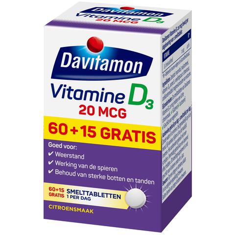 Davitamon Vitamine D3 20 MCG Smelttabletten 60+15 stuks