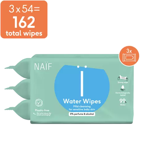 Naïf Plasticvrije Water Billendoekjes 3x54 stuks