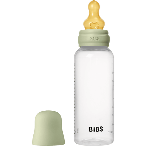 BIBS Babyfles Medium Flow Latex Sage incl. opvouwbaar trechtertje 270 ML