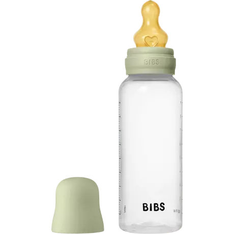 BIBS Babyfles Medium Flow Latex Sage incl. opvouwbaar trechtertje 270 ML