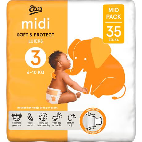 Etos Luiers Midi Maat 3 6-10 kg Mid Pack 35 stuks