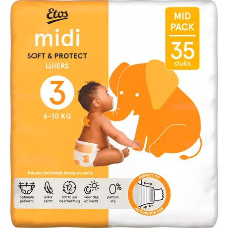 Etos Luiers Midi Maat 3 6-10 kg Mid Pack 35 stuks