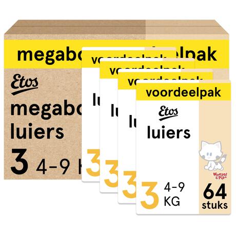 Etos Woezel & Pip Luiers Midi Maat 3 4-9 kg Megabox 4x64 stuks