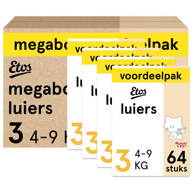 Etos Woezel & Pip Luiers Midi Maat 3 4-9 kg Megabox 4x64 stuks