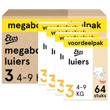 Etos Woezel & Pip Luiers Midi Maat 3 4-9 kg Megabox 4x64 stuks