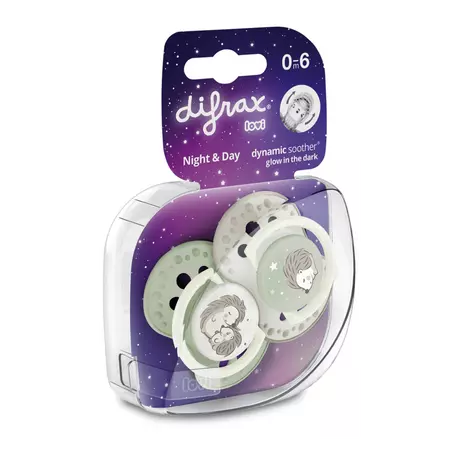 Difrax LOVI Dynamic Fopspeen 0-6M Night & Day Uni 2 stuks