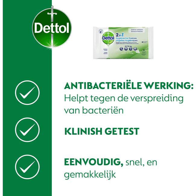 Dettol 2-in-1 Hygienische Doekjes 12 stuks
