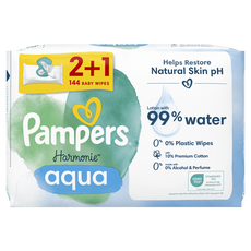 Pampers Harmonie Aqua Billendoekjes 2+1 Promo Pack 3x48 Stuks