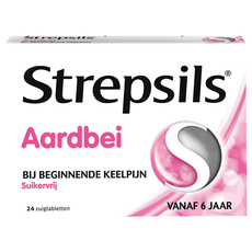 Strepsils Keeltabletten Aardbei Suikervrij 24 stuks