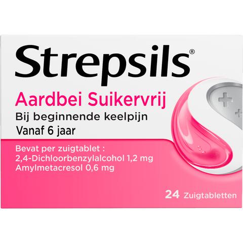 Strepsils Keeltabletten Aardbei Suikervrij 24 stuks