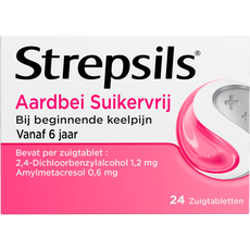 Strepsils Keeltabletten Aardbei Suikervrij 24 stuks