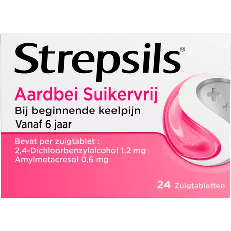 Strepsils Keeltabletten Aardbei Suikervrij 24 stuks