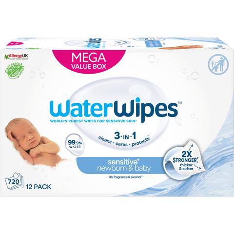 WaterWipes Billendoekjes Plasticvrij Gevoelige Huid Voordeeldoos 12x60 stuks