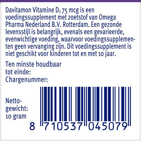 Davitamon Vitamine D3 75 MCG Smelttabletten 60+15 stuks