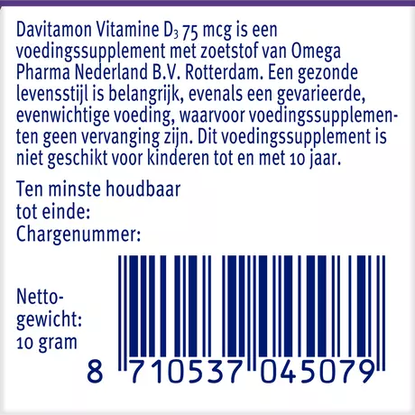 Davitamon Vitamine D3 75 MCG Smelttabletten 60+15 stuks