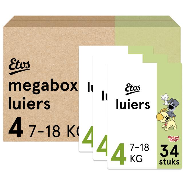 Etos Woezel & Pip Luiers Maxi Megabox Maat 4 7-18 kg 102 stuks
