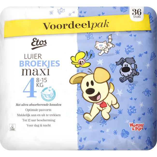 Etos Woezel & Pip Luierbroekjes Maxi Voordeelpak Maat 4 8-15 kg 36 stuks