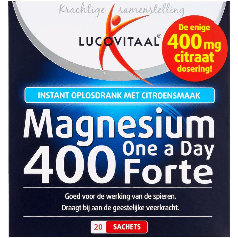 Lucovitaal Magnesium One a Day 400 Forte Oplosdrank Citroen Poeder 20 sachets