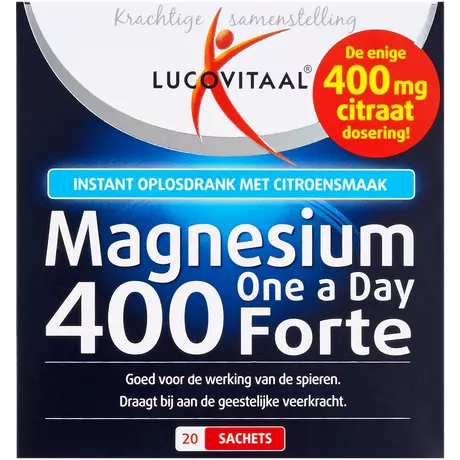 Lucovitaal Magnesium One a Day 400 Forte Oplosdrank Citroen Poeder 20 sachets