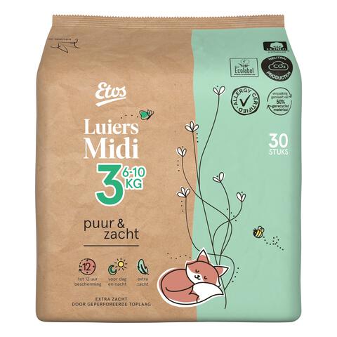 Etos Puur & Zacht Luiers Midi Maat 3 4-9 kg 30 stuks