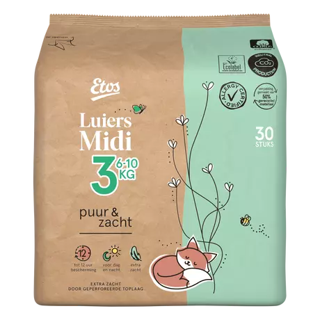 Etos Puur & Zacht Luiers Midi Maat 3 6-10 kg 30 stuks