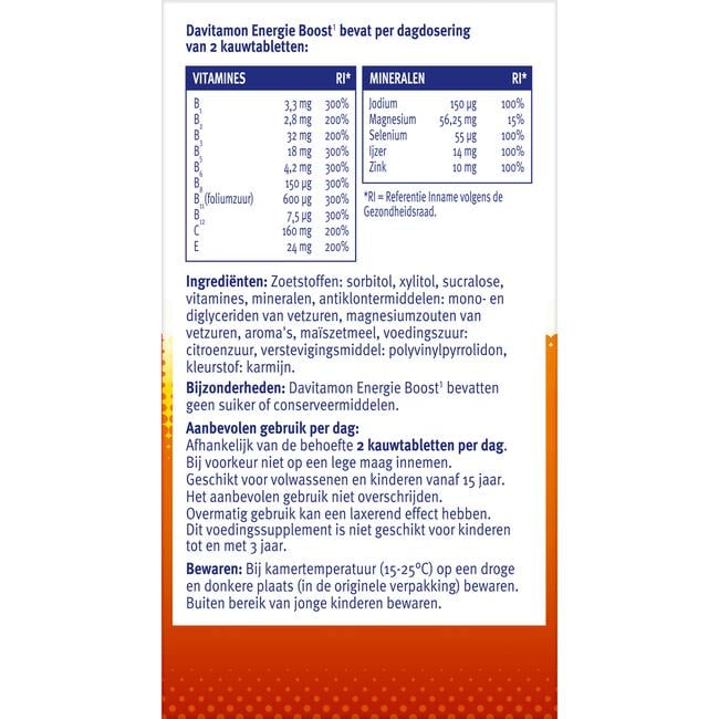 Davitamon Energie Boost Forte Kauwvitamines Bosvruchtensmaak