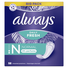 Always Daily Fresh Inlegkruisjes 0% Parfum Normal 58 Stuks