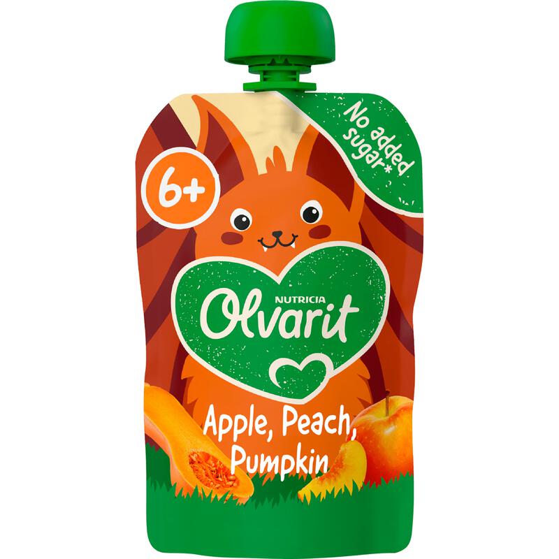 Olvarit Knijpfruit Appel Perzik Pompoen 6+ Maanden 100 gram
