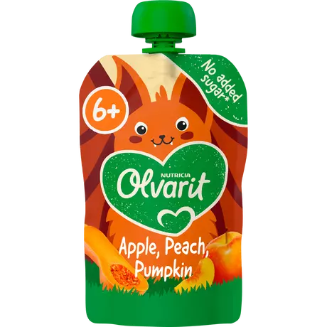 Olvarit Knijpfruit Appel Perzik Pompoen 6+ Maanden 100 gram