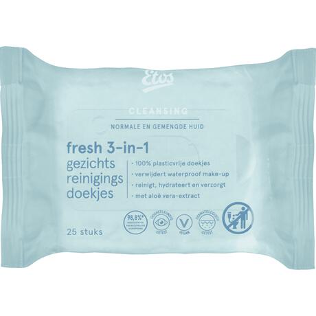 Etos Fresh 3-in 1 Face Cleansing Wipes 25 stuks