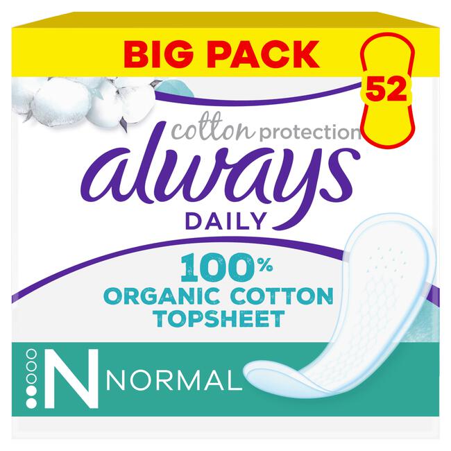 Always Dailies Cotton Protection Inlegkruisjes Normal Big Pack 52 Stuks