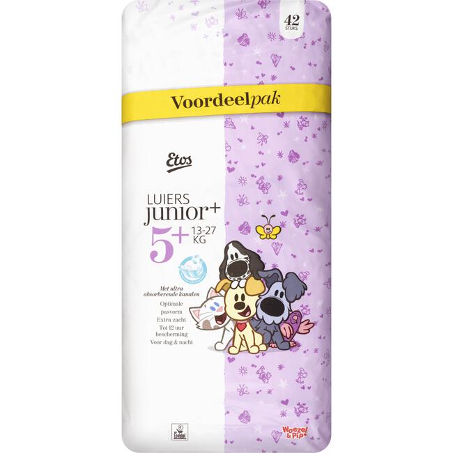 Etos Woezel & Pip Luiers Junior Plus Voordeelpak Maat 5+ 13-27 kg 42 stuks