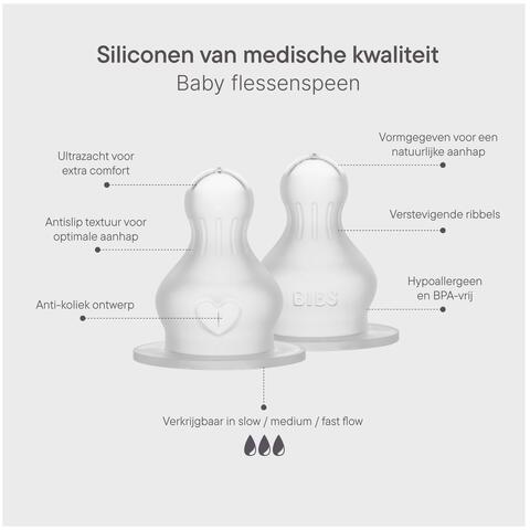 BIBS Baby Bottle Nipple Round Silicone Medium Flow 2 pak