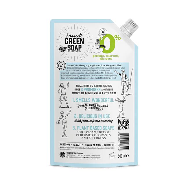Marcel's Green Soap Handzeep 0% Parfumvrij Navulling 500 ML