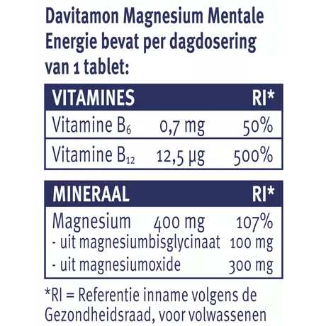Davitamon Magnesium Vitamine B12 Mentale Energie Tabletten 30 stuks
