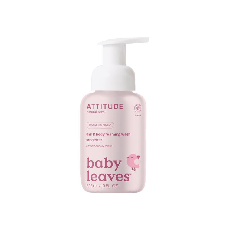 ATTITUDE Baby Leaves 2-in-1 Unscented Haar & Body Foaming Zeep 295 ML