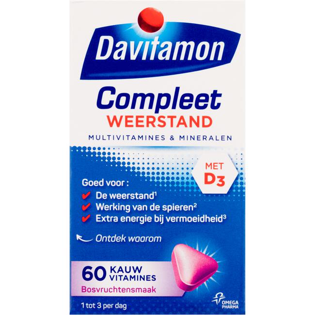 Davitamon Compleet Weerstand Met Vitamine C&D Multivitamine Bosvruchten 60 kauwtabl
