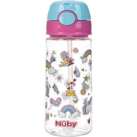 Nûby Beker Met Zacht Rietje en Drukknop Uit Tritan 3+ Jaar Roze 540 ML