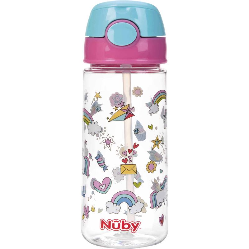 Nûby Beker Met Zacht Rietje en Drukknop Uit Tritan 3+ Jaar Roze 540 ML
