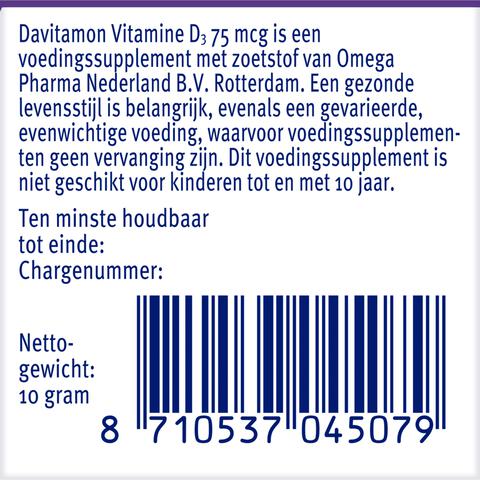 Davitamon Vitamine D3 75 mcg Smelttabletten 60+15 stuks