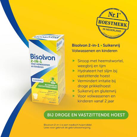 Bisolvon 2-in-1 Bij Droge En Vastzittende Hoest Suikervrij 120 ML