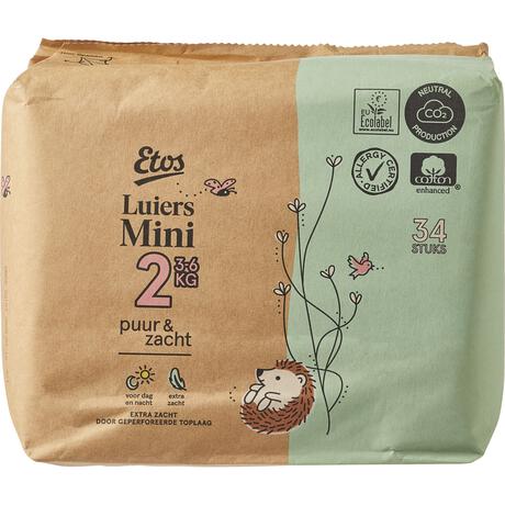 Etos Puur & Zacht Luiers Mini Maat 2 3-6 kg 34 stuks