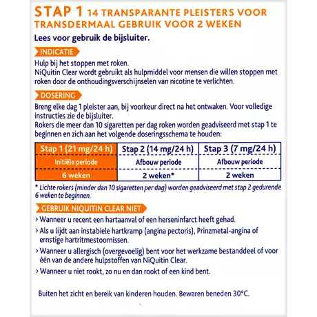 NiQuitin Clear Pleisters 21 mg Stoppen met roken