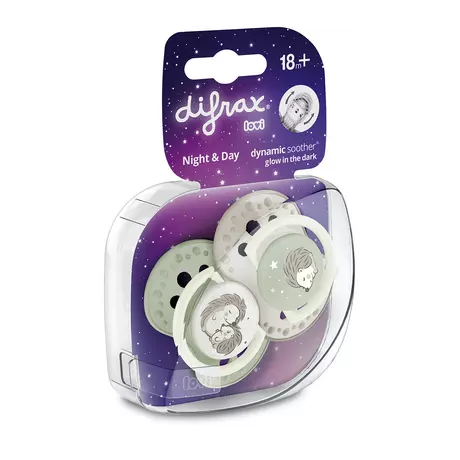 Difrax LOVI Dynamic Fopspeen 18M+ Night & Day Uni 2 stuks