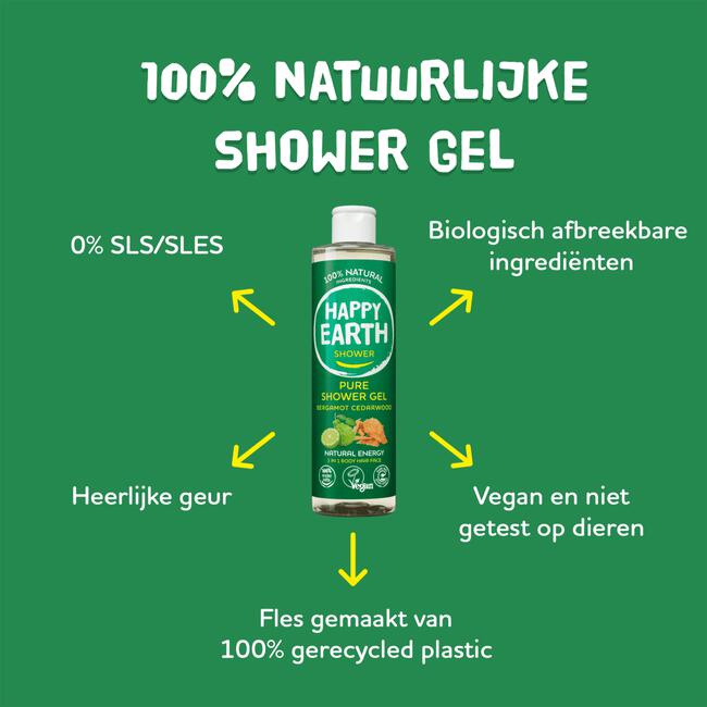 Happy Earth 100% Natuurlijke Bergamot Cedarwood Douchegel 300 ML