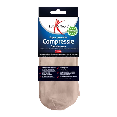 Lucovitaal Koper Geweven Compressie Steunkousen Beige 36-41 1 paar