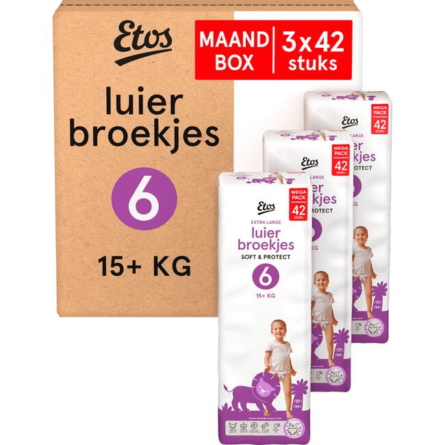 Etos Luierbroekjes Extra Large Maat 6 15+ kg Maandbox 126 stuks